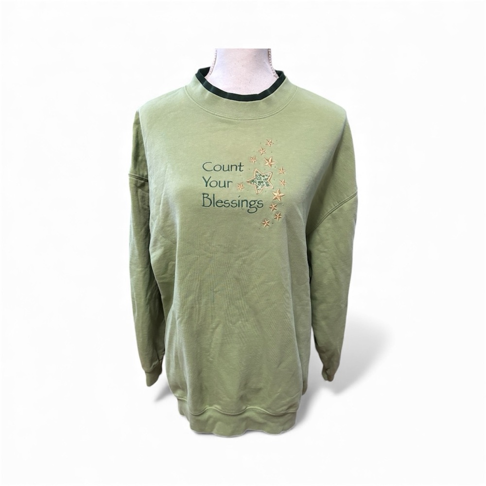 Vintage Green Count Your Blessings Grandma Sweatshirt 80s 90s Thanksgiving Sz 2X